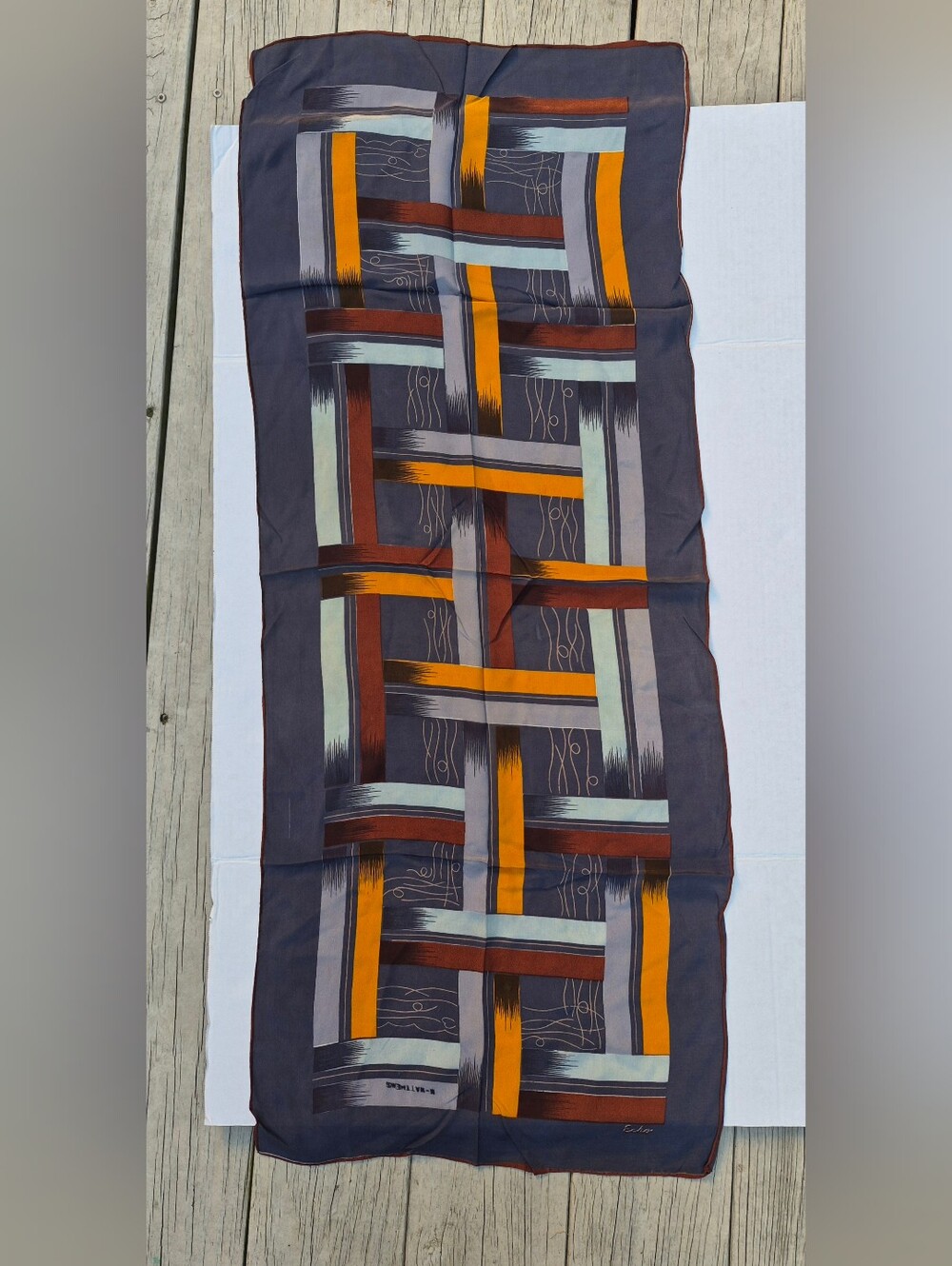 Echo Multicolor Geometric Stripe Scarf in Gray, Mustard & Rust